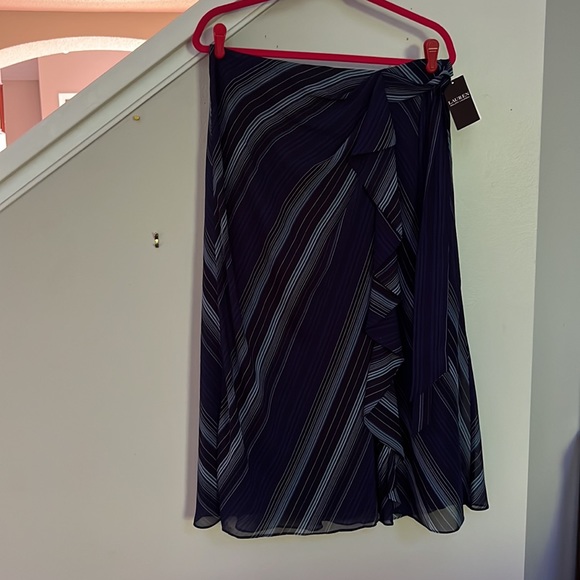 Lauren Ralph Lauren Stripe Print Crinkle Georgette Cascading Ruffle Midi Skirt. - Picture 8 of 16